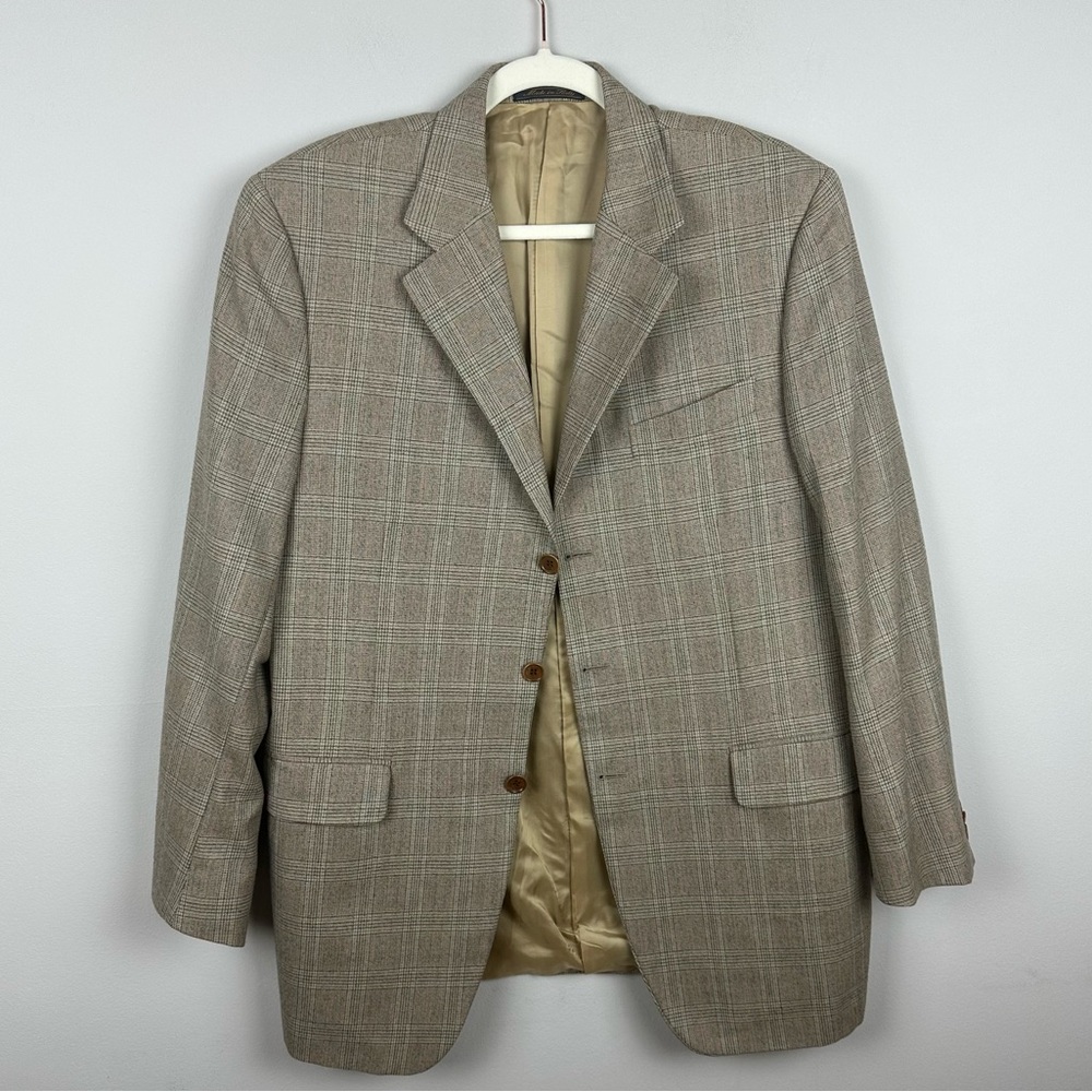 Trussini Classic Tan Men's Plaid Blazer cashmere/wool blend sz 50
